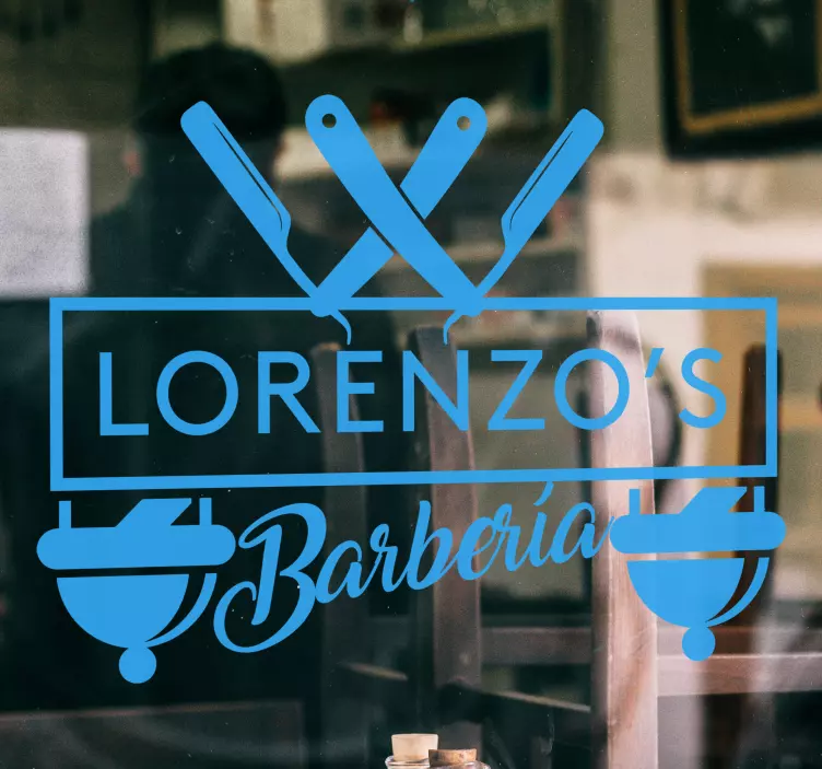 Vinilo peluquería con nombre y afeitadoras - TenVinilo