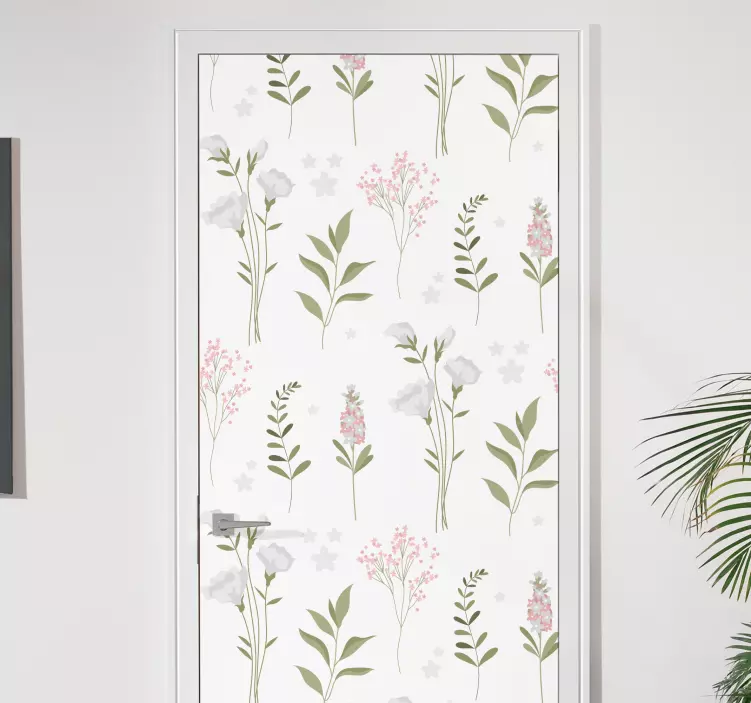Vinilo para puerta diseño floral beige - TenVinilo