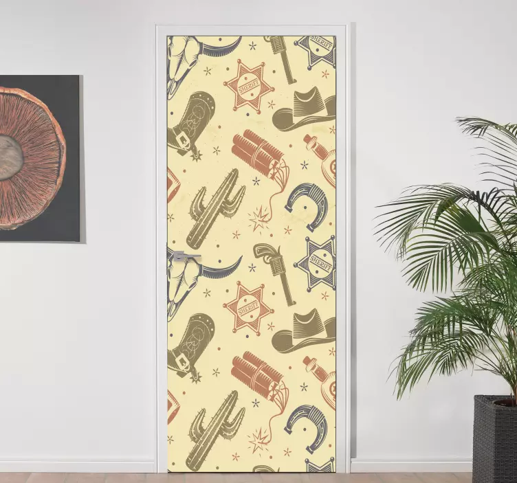 Vinilo para puerta elementos de temática western - TenVinilo