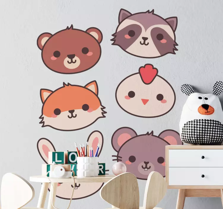 Vinilo decorativo animal Cabezas de animales para niños - TenVinilo