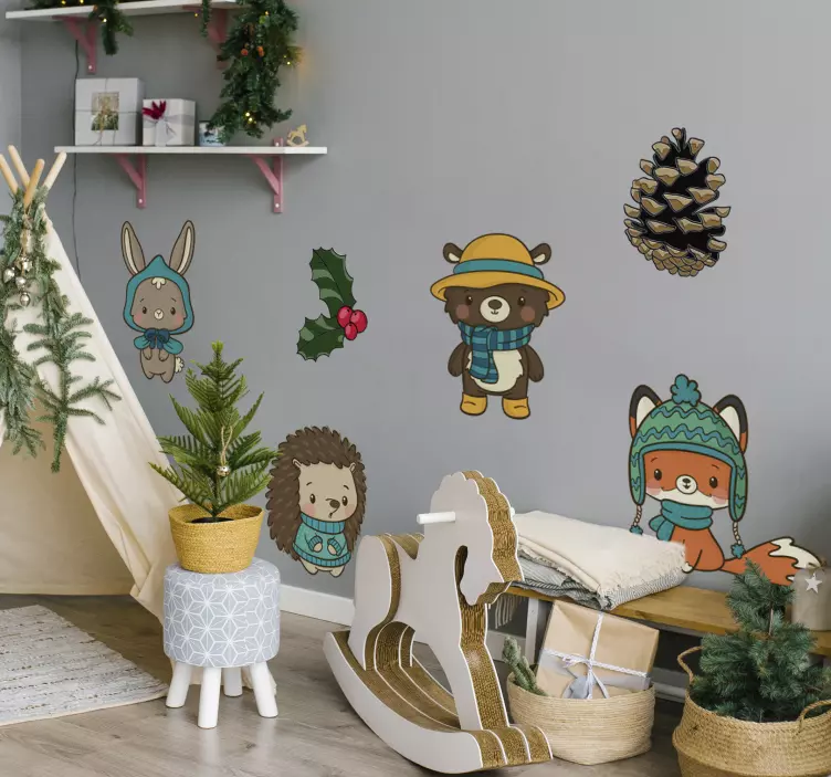 Vinilo infantil de animales y plantas de invierno - TenVinilo