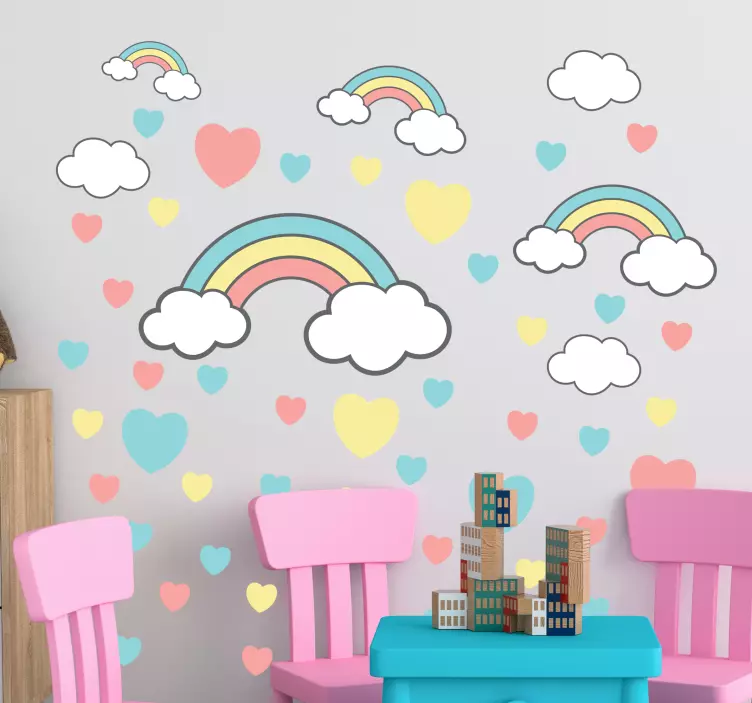 Vinilo infantil arcoíris y corazones coloridos - TenVinilo