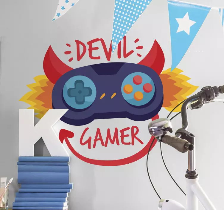 Vinilo gamer para pared juvenil devil gamer - TenVinilo