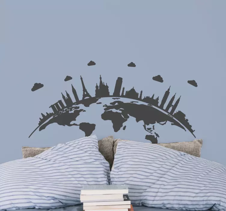 Vinilo mapamundi Mapa del mundo con monumento histórico - TenVinilo