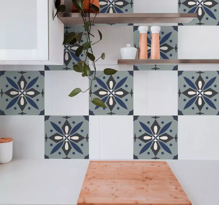 Azulejo adhesivo patrón floral geométrico - TenVinilo