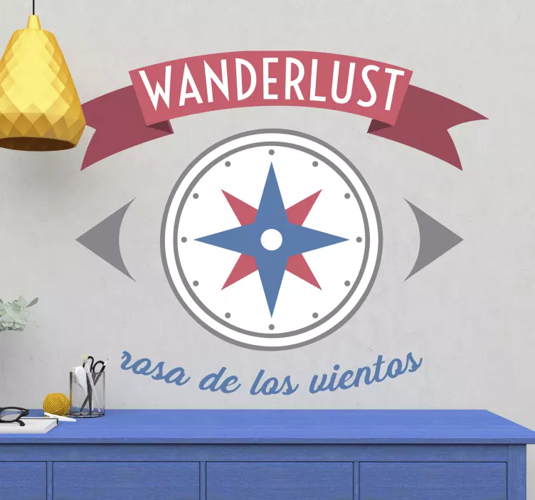 Vinilo pared wanderlust rosa de los vientos - TenVinilo
