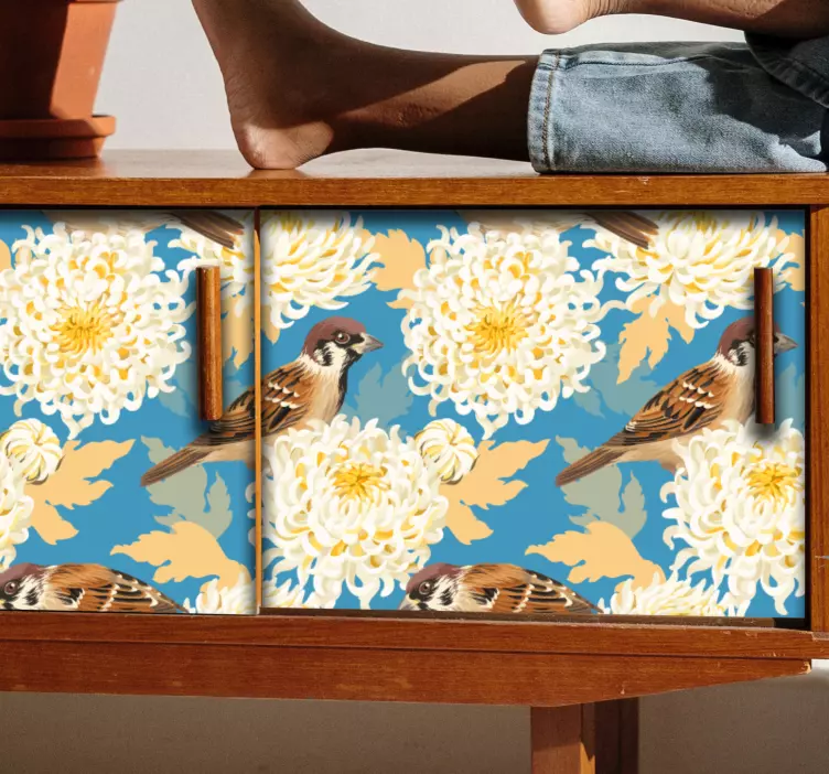 Vinilo para mueble pájaros crisantemo - TenVinilo
