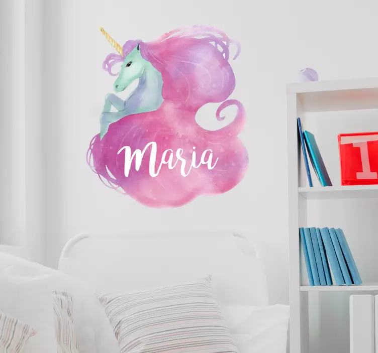 Vinilo personalizable unicornio acuarela - TenVinilo
