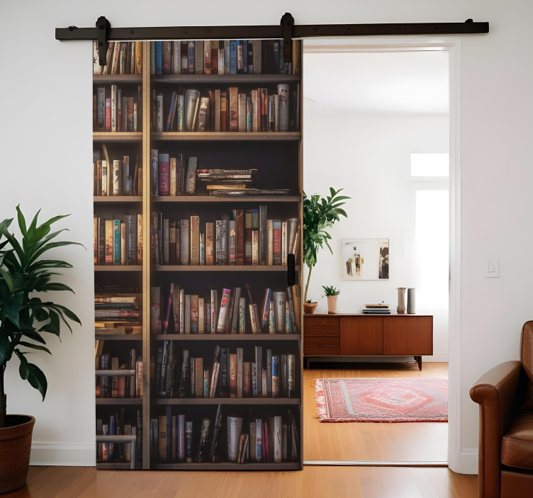 Vinilo para puerta estantes de biblioteca cerrados - TenVinilo