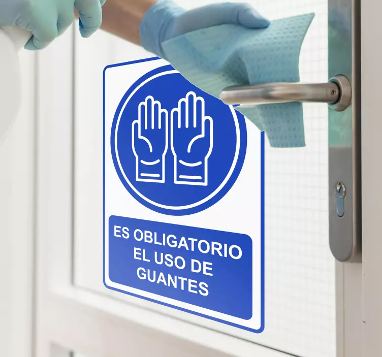 Vinilo para puerta guantes obligatorios - TenVinilo