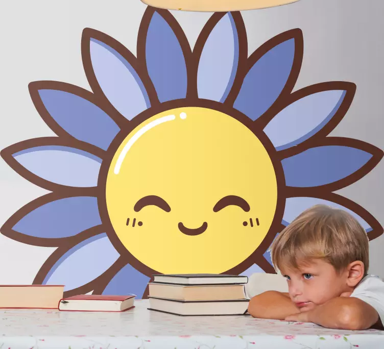 Vinilo para puerta Silueta feliz flor morada - TenVinilo