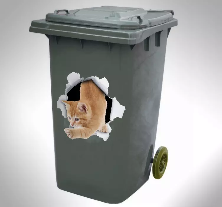 Vinilo reciclaje contenedor efecto 3d gato - TenVinilo