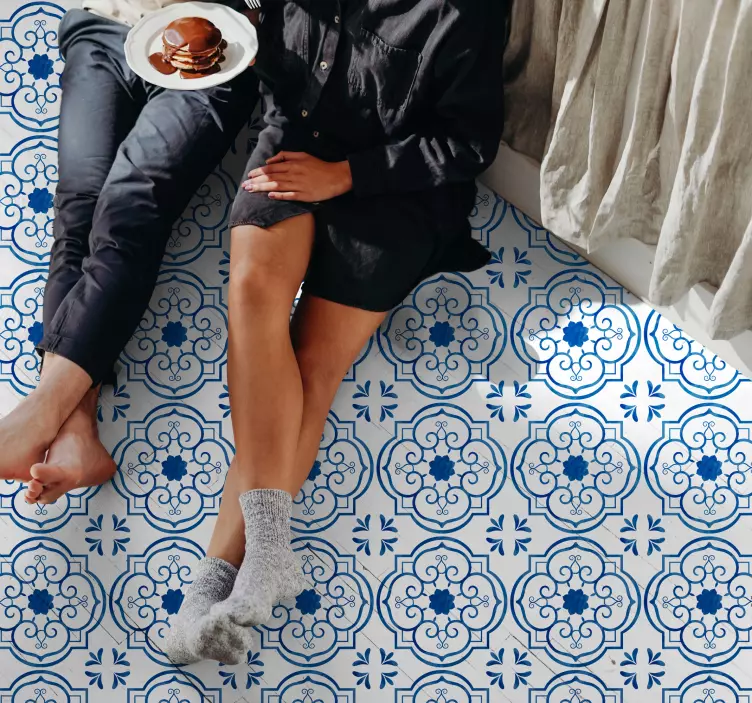 Suelo vinílico mosaico azul vintage - TenVinilo