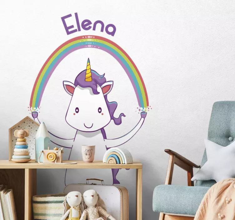 Vinilo unicornio y arcoiris personalizable - TenVinilo