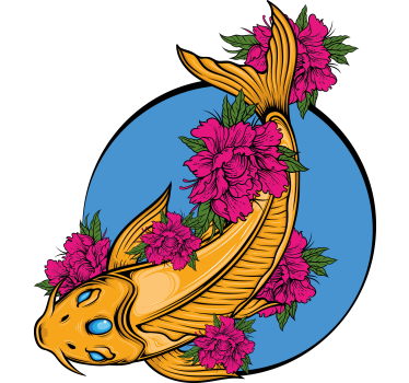 Pegatina para coche koi con flores - TenVinilo