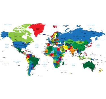Vinilo mapamundi fronteras países a todo color - TenVinilo