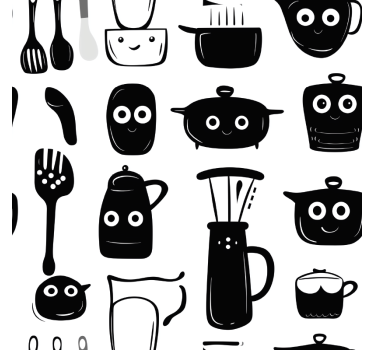 Vinilo para cocina utensilios negros dibujados - TenVinilo