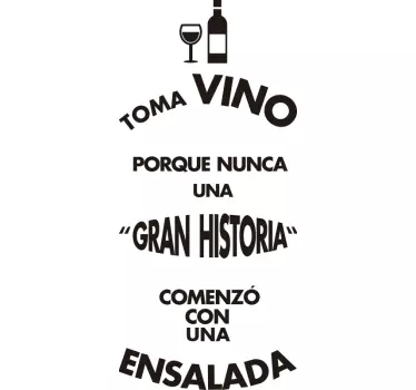 Vinilo frase cocina vino y ensalada - TenVinilo