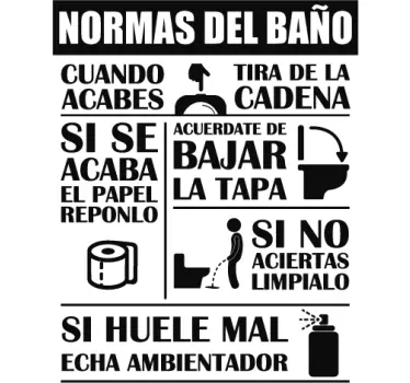 Vinilo para baño frase normas del baño - TenVinilo