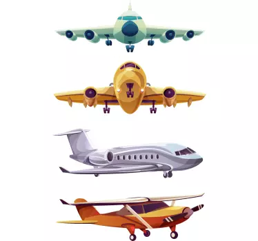Vinilo pared para niños grupo de aviones coloridos - TenVinilo