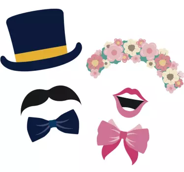 Pegatina boda para coche boda sombrero y tiara de flores - TenVinilo