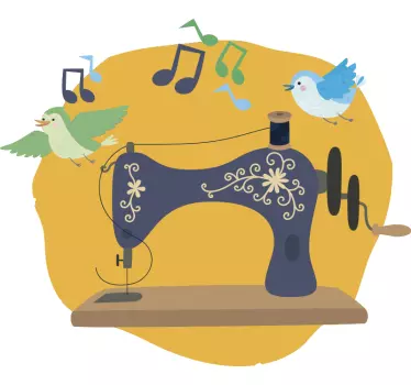 Vinilo decorativo de máquina de coser con pájaros - TenVinilo