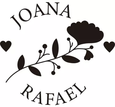 Vinilo decorativo boda flores personalizable - TenVinilo