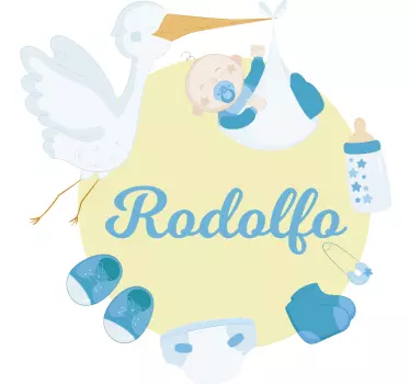 Vinilo para bebé de cigüeña personalizable - TenVinilo