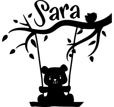 Vinilo infantil para pared columpio de oso personalizado - TenVinilo