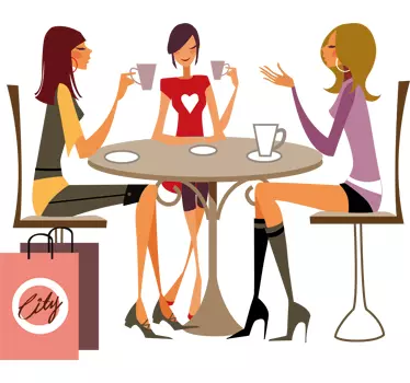 Vinilo tres chicas tomando café - TenVinilo