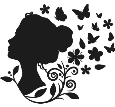 Vinilo decorativo mujer flores y mariposas - TenVinilo