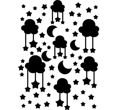 Vinilo pared de nubes y lluvia de estrellas - TenVinilo