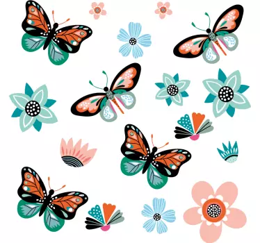 Vinilo bici mariposas y flores coloridas - TenVinilo