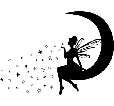 Vinilo decorativo hada soplando estrellas en luna - TenVinilo