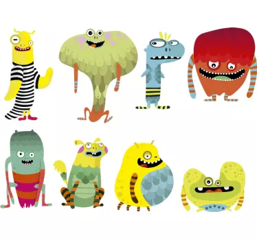 Vinilo infantil monstruos alegres de colores - TenVinilo