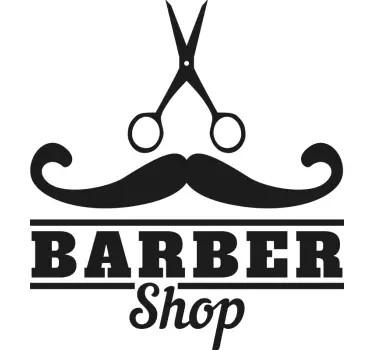 Vinilo para peluquería con tijeras y bigote - TenVinilo