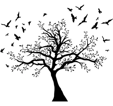 Árbol vinilo pared grande con cuervos - TenVinilo