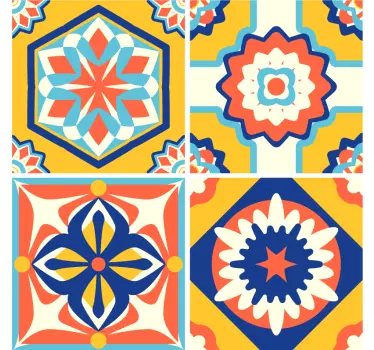 Azulejos vinílicos portugueses tonos cálidos - TenVinilo