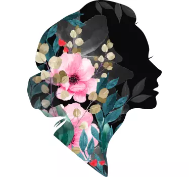 Arte en vinil silueta mujer con ramo de flores - TenVinilo