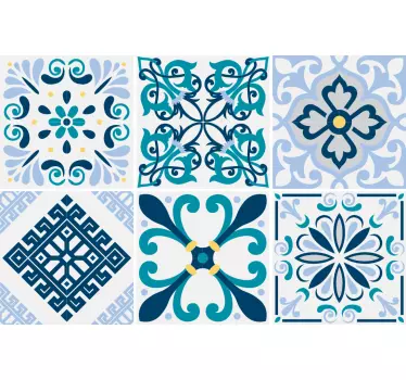 Azulejos vinílicos de flores azulados - TenVinilo