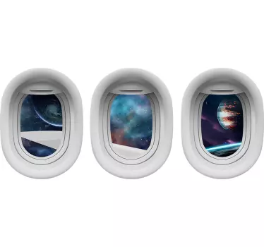 Vinilo pared 3d ventanas cohete espacial - TenVinilo