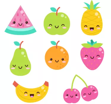 Vinilo pared cocina frutas coloridas sonrientes - TenVinilo