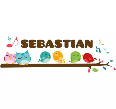 Vinilo infantil para pared pájaros coloridos personalizados - TenVinilo