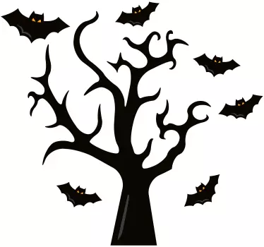 Vinilo Halloween árbol y murciélagos - TenVinilo