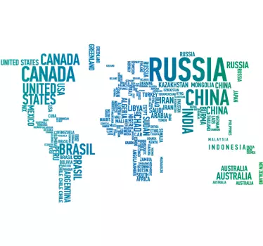 Vinilo pared mapamundi Mapa escrito países - TenVinilo