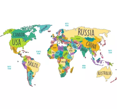 Vinilo pared mapamundi Mapa politico del mundo - TenVinilo