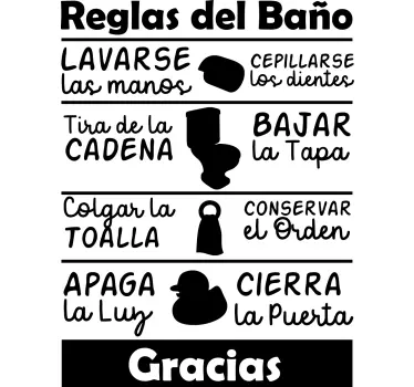 Vinilo para baño frase las reglas del baño - TenVinilo
