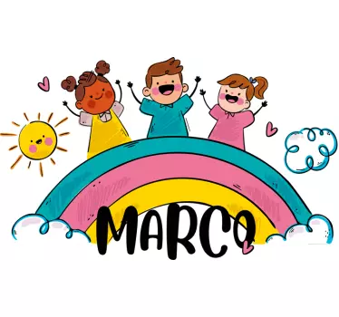 Vinilo decorativo ilustración Niños jugando en el arco iris - TenVinilo