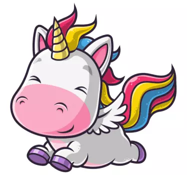 Vinilo de unicornio colorido feliz y corriendo - TenVinilo