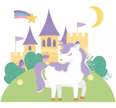 Vinilo de unicornio con castillo y jardín - TenVinilo